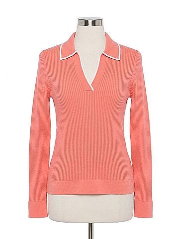 Kinross Tipped Rib Polo Top in Coral (view 1)
