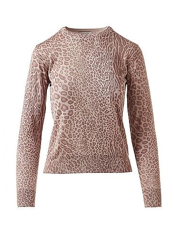Kinross Leopard Print Crew Top in Taupe Multi (view 1)