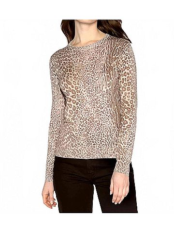 Kinross Leopard Print Crew Top in Taupe Multi (view 2)