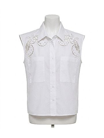 DKNY Cotton Sleeveless Shirt in White (view 1)