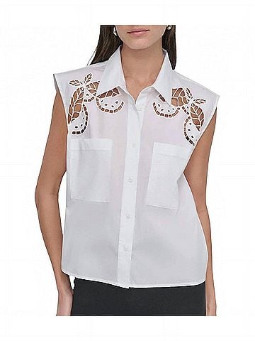 DKNY Cotton Sleeveless Shirt in White (view 2)