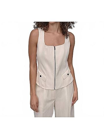 DKNY Weathered Zip-Up Vest in Coconut (view 2)