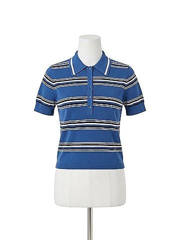 Minnie Rose Short Sleeve Striped Polo in Cosmic Blue Combo (view 1)