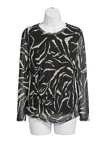 DKNY Women's Mesh Long Sleeve Top in Black (view 1)