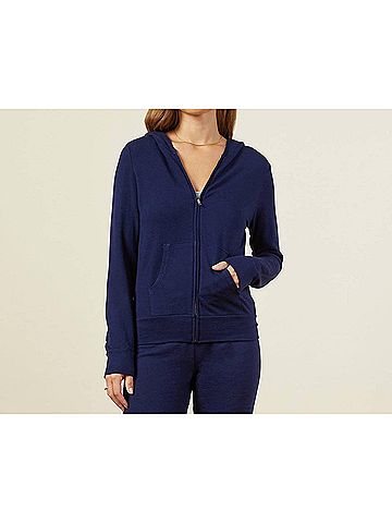 Monrow Supersoft Zip Hoodie in Navy Or Midnight (view 2)