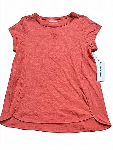 DKNY Women's V-Inset Roll-Sleeve T-Shirt in Coral Crush (view 1)