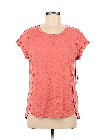 DKNY Women's V-Inset Roll-Sleeve T-Shirt in Coral Crush (view 2)