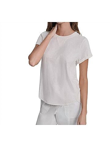DKNY V-Inset Roll-Sleeve T-Shirt in Light City Khaki (view 2)