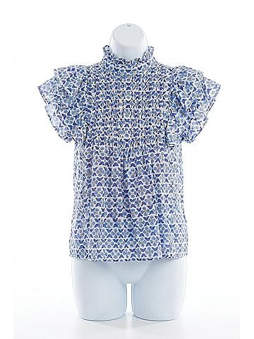 Oliphant Pintuck Ruffle Top in Veranda Blue (view 1)
