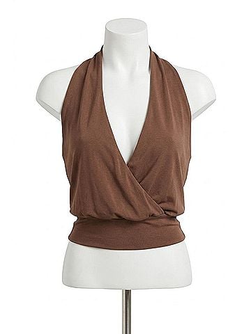 Olivaceous Isabel Halter Crop Knit Top in Brown (view 1)