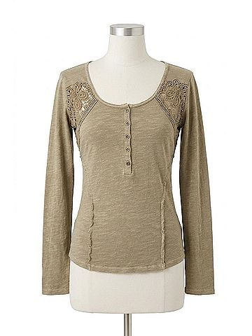 Mystree Princess Line Lace Inset Top in Stone (view 1)