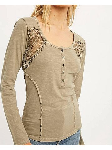 Mystree Princess Line Lace Inset Top in Stone (view 2)