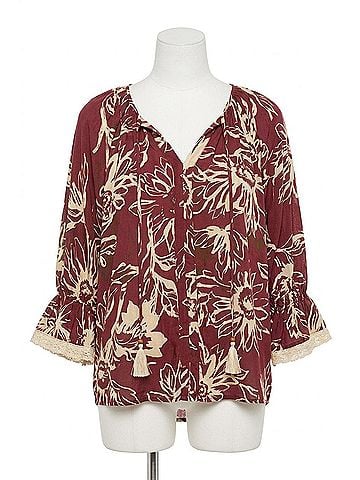 Oddi Floral Printed Blouse in Burgundy Multi (view 1)