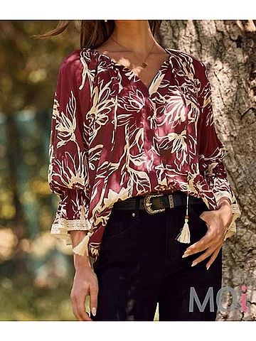 Oddi Floral Printed Blouse in Burgundy Multi (view 2)