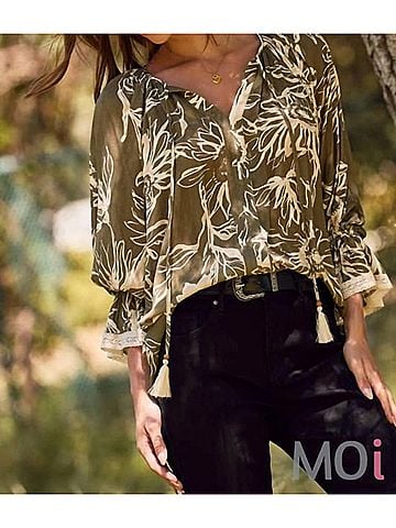 Oddi Floral Printed Blouse in Olive Multi (view 2)