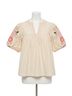Oddi Floral Brown Solid Poplin Top in Cream Size L - photo 1