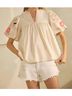 Oddi Floral Brown Solid Poplin Top in Cream Size L - photo 2
