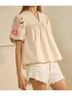 Oddi Floral Brown Solid Poplin Top in Cream Size L - photo 3