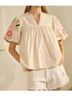 Oddi Floral Brown Solid Poplin Top in Cream Size L - photo 4