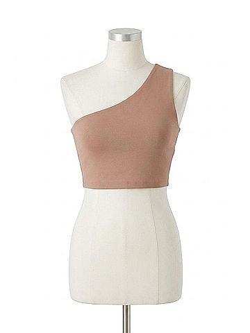 Susana Monaco Essential One Shoulder Crop Top in Coco (view 1)