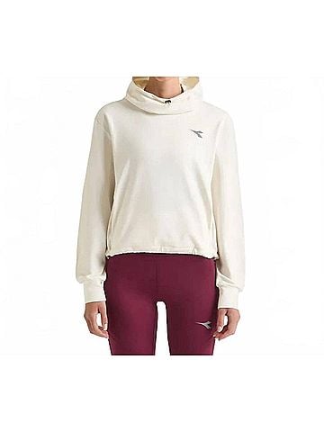 Diadora Lightweight Jersey Pullover Hoodie Run Crew Top in Whisper White (view 2)