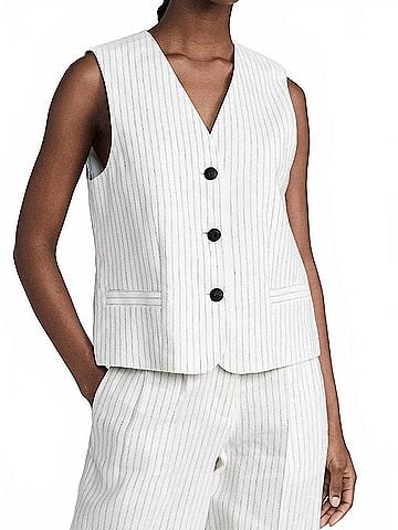 Rag & Bone Erin Linen Vest in White Stripe (view 2)
