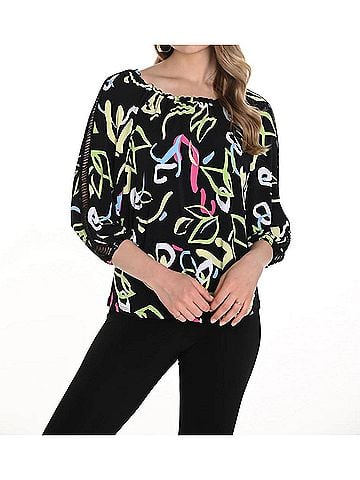 Frank Lyman Design Berri Top in Black And Multi Color Abstract Print (view 2)