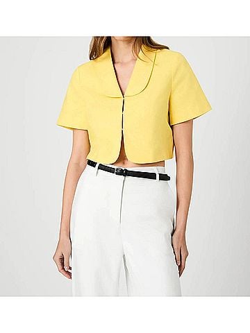 French Connection Theo Linen Oversized Collar Top in Daisy Yellow (view 2)