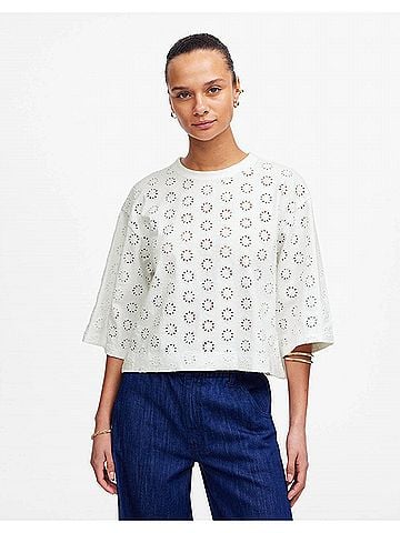 Madewell Boxy Embroidered Wide Sleeve Tee in White (view 2)