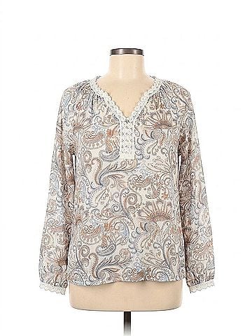 Charlie B Printed Linen Blend Raglan Blouse With Crochet Trim in Chintz (view 1)