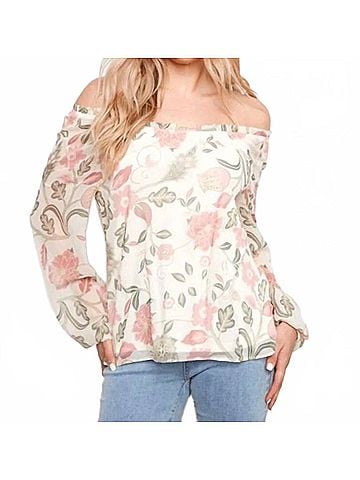 Charlie B Printed Off-Shoulder Blouse in Rustic (view 2)