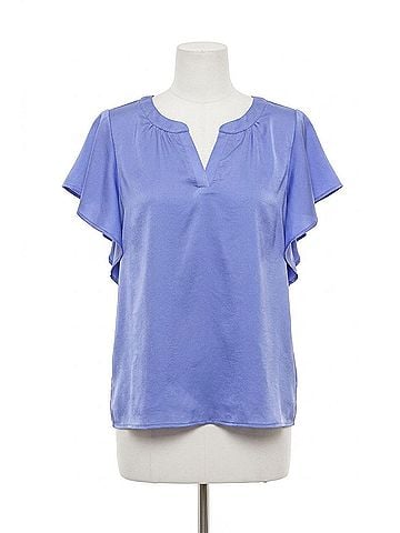 Umgee Satin V-Neck Short Ruffle Sleeve Top in Periwinkle (view 1)