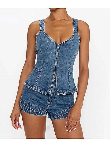 Show Me Your Mumu Shay Corset Top in Dark Denim (view 2)