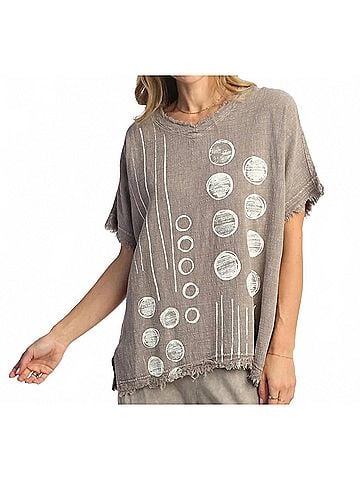 Jess & Jane Dot N Line Cotton Gauze Top in Mineral Washed Grey (view 2)