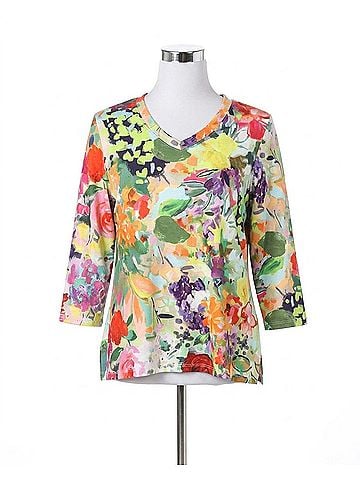 Jess & Jane Soft Touch V-Neck Top in Peonies (view 1)