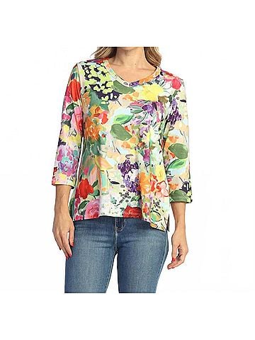 Jess & Jane Soft Touch V-Neck Top in Peonies (view 2)