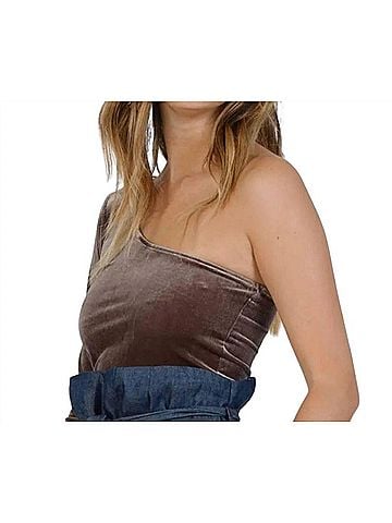 LUCCA One Shoulder Velvet Top in Mink (view 2)