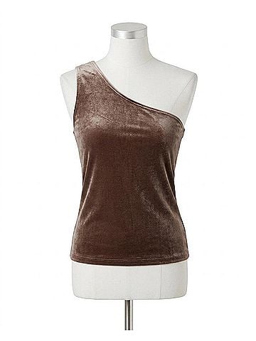 LUCCA One Shoulder Velvet Top in Mink (view 1)