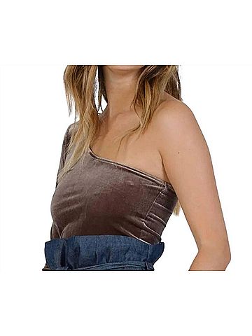 LUCCA One Shoulder Velvet Top in Mink (view 2)