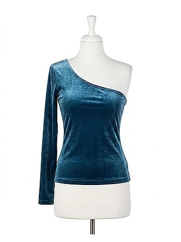 LUCCA One Shoulder Velvet Top in Emerald (view 1)