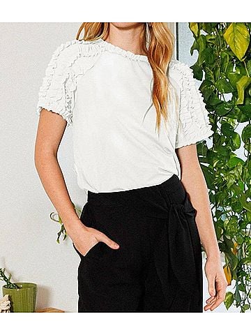 Oddi Ruffle Knit Top in White (view 2)