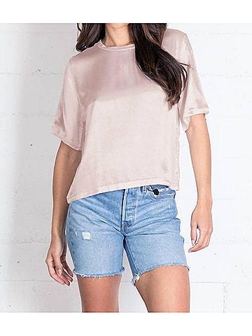 LA Made Nights In The City Silk Tee in Mocha (view 2)