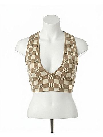 RVCA Fever Racerback Knitted Crop Top in Dark Khaki (view 1)