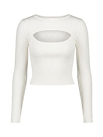 LUCCA Cutout Ribbed Stretch-Knit Top in White (view 1)