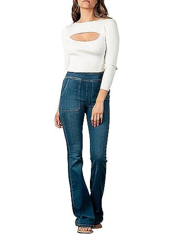 LUCCA Cutout Ribbed Stretch-Knit Top in White (view 2)