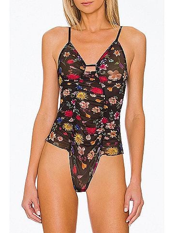 ONLY HEARTS Sylvie Pin Up Bodysuit in Black Floral (view 2)