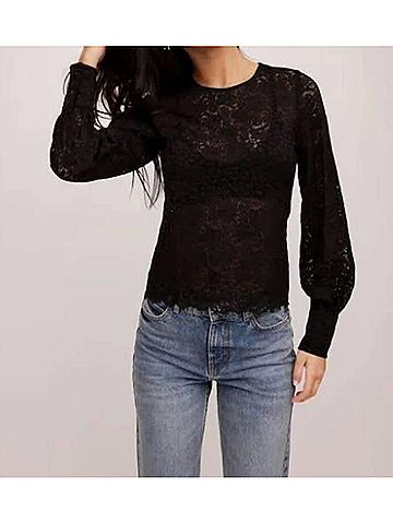 Fifteen Twenty Ina Stretch Lace Long Sleeve Top in Black (view 2)