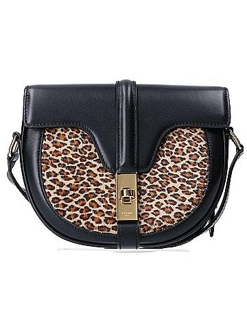 Céline CELINE (Celine) 2019 model, 188013, Black Calfskin x Haircalf Leopard Print Small Buzas 16 Shoulder Bag - Black, Women's (view 1)