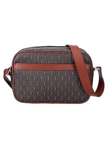 Saint Laurent Yves Saint Laurent SAINT LAURENT PARIS 669957 Le Monogram Coated Canvas x Smooth Calf Camera Bag Shoulder Dark Brown Gold Hardware Women's (view 1)