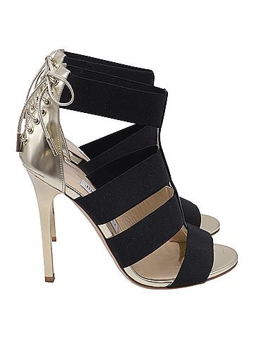 Jimmy Choo Jimmy Choo Elastic Strap Sandal Heels in Gold Leather (view 1)